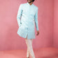 Blue Silk Blend Wedding Wear Men's Indo Western Set