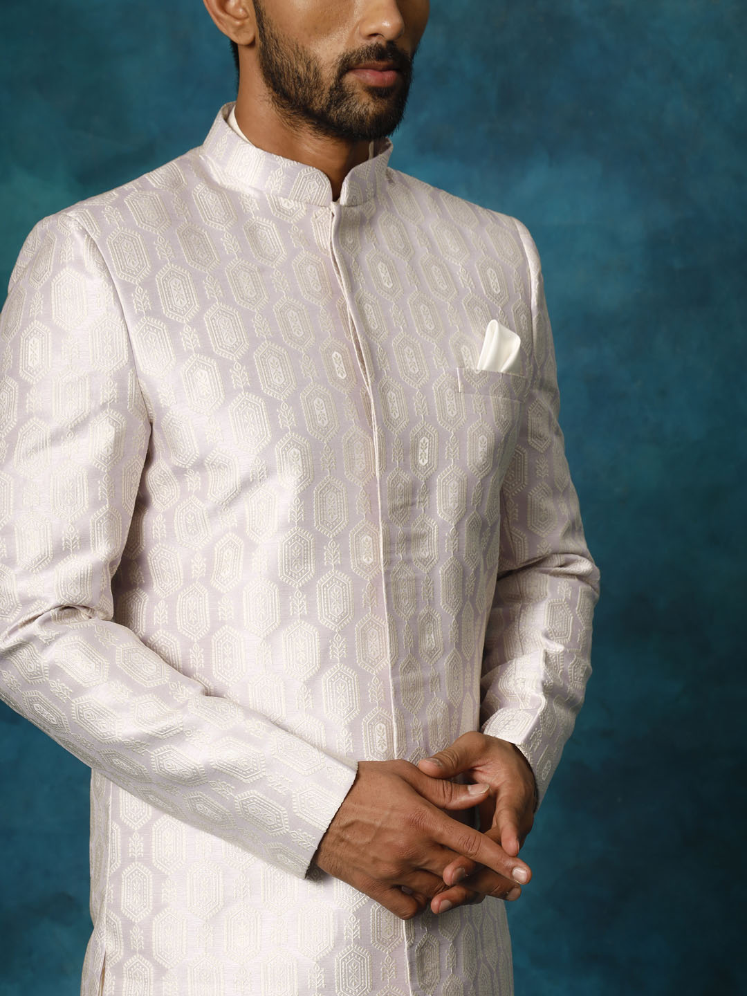 Purple Silk Blend Wedding Men's Indo Western Set