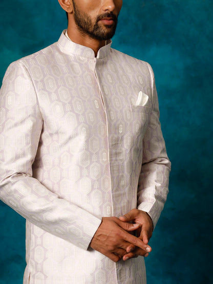 Purple Silk Blend Wedding Men's Indo Western Set