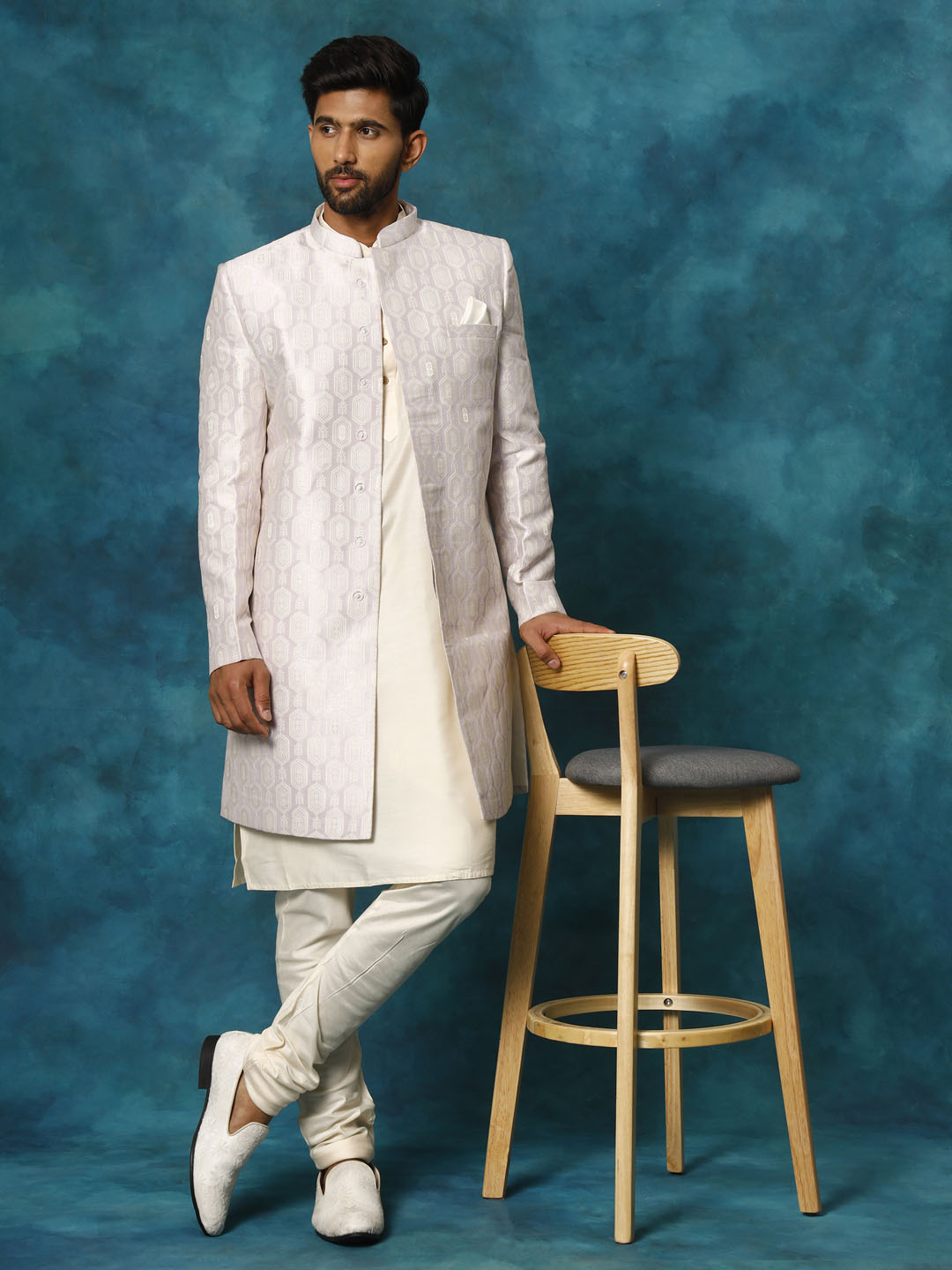 Purple Silk Blend Wedding Men's Indo Western Set