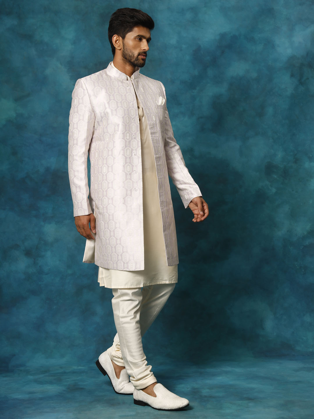 Purple Silk Blend Wedding Men's Indo Western Set