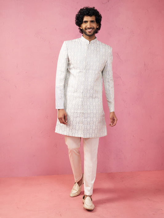 Purple Silk Blend Wedding Wear Men's Indo Western Set