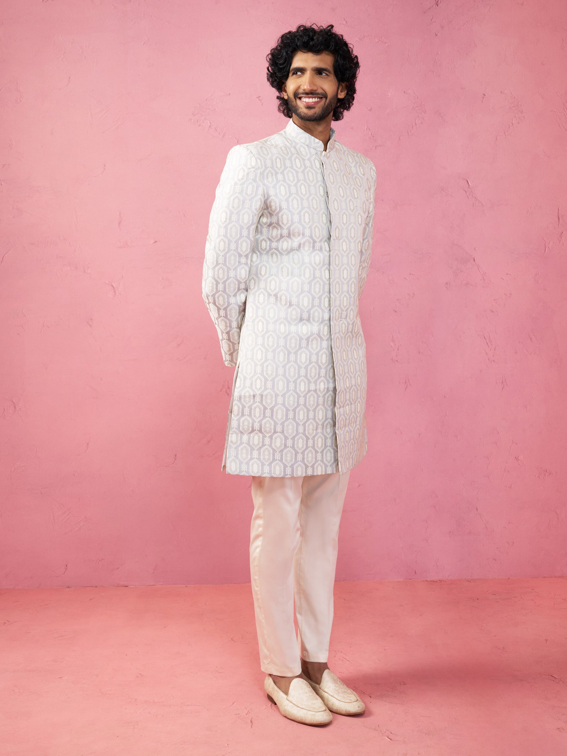 Purple Silk Blend Wedding Wear Men's Indo Western Set