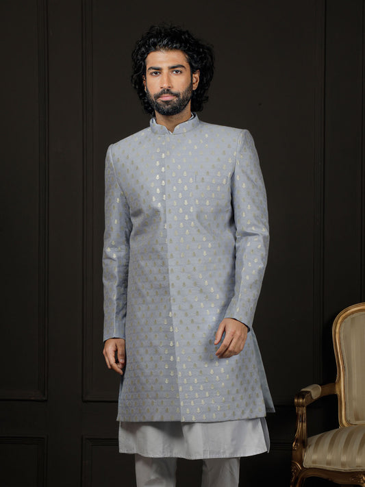 Aqua Silk Blend Wedding Men's Indo Western