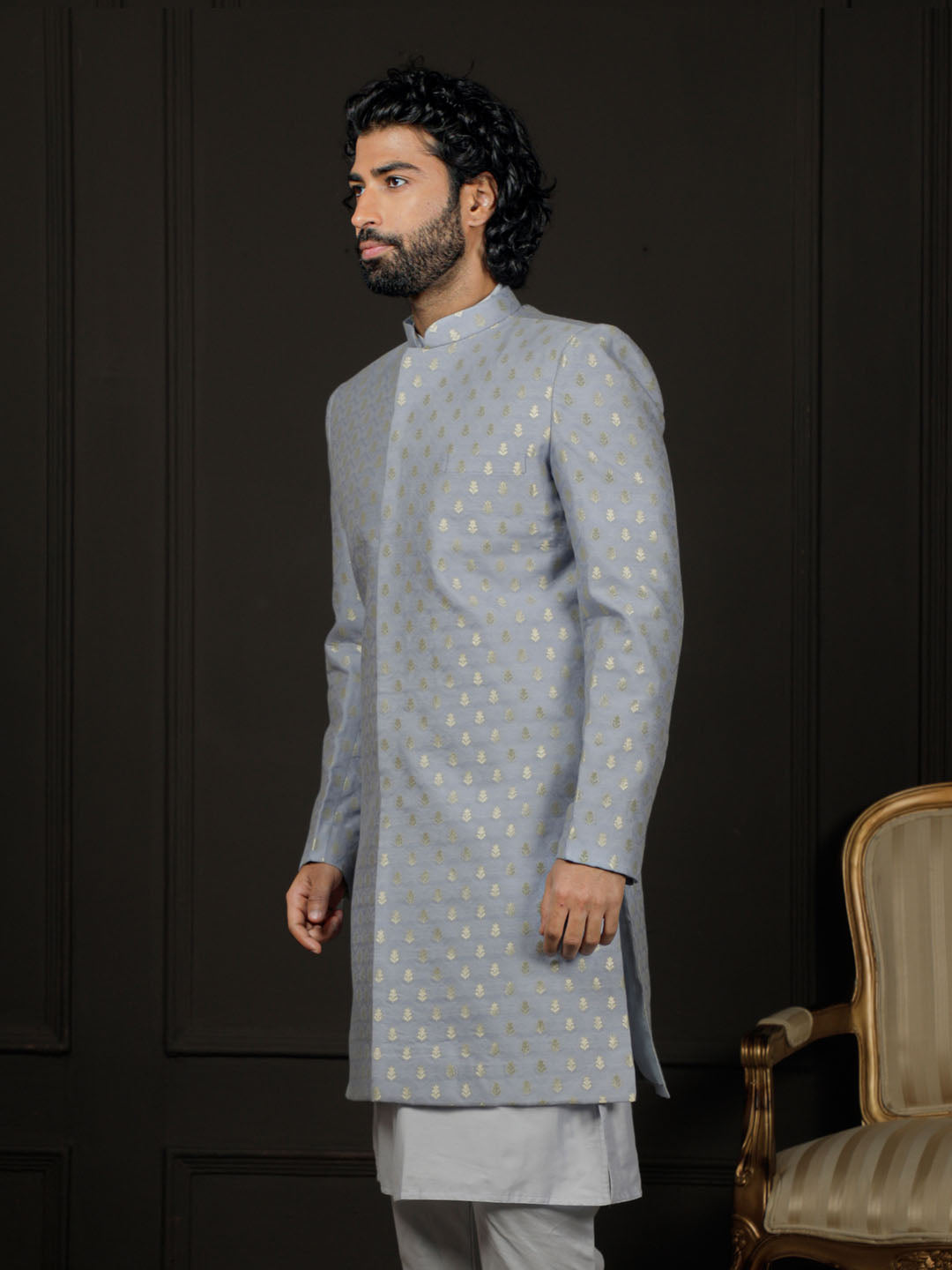 Aqua Silk Blend Wedding Men's Indo Western