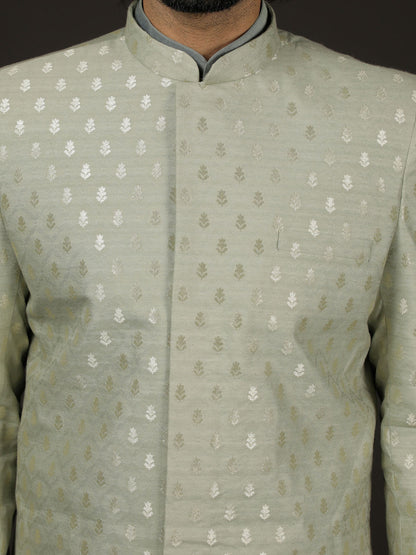 Green Silk Blend Wedding Men's Indo Western