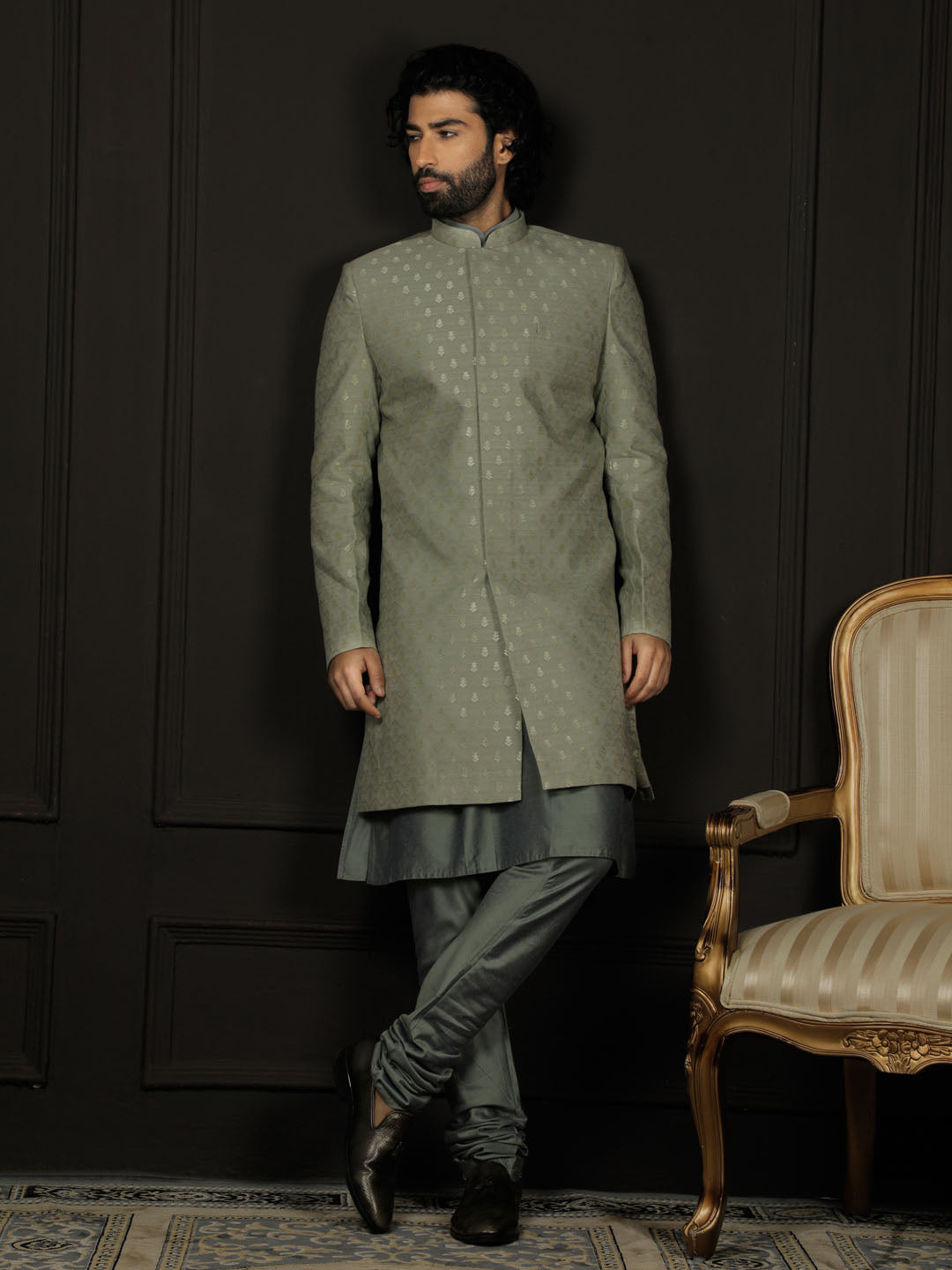 Green Silk Blend Wedding Men's Indo Western