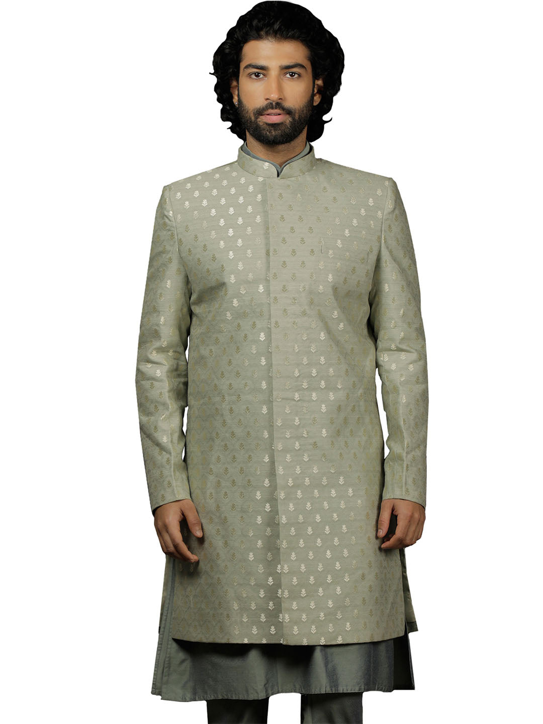 Green Silk Blend Wedding Men's Indo Western