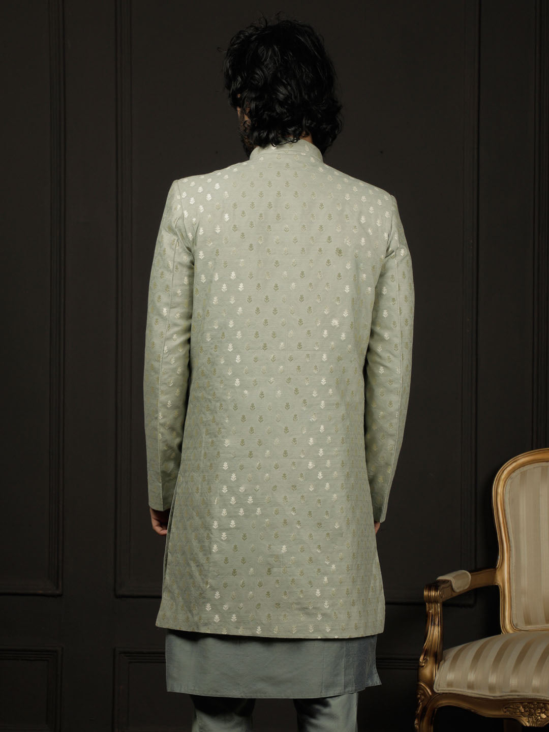Green Silk Blend Wedding Men's Indo Western