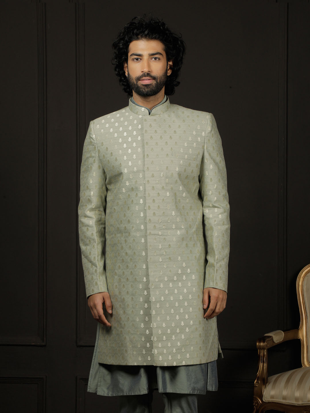 Green Silk Blend Wedding Men's Indo Western