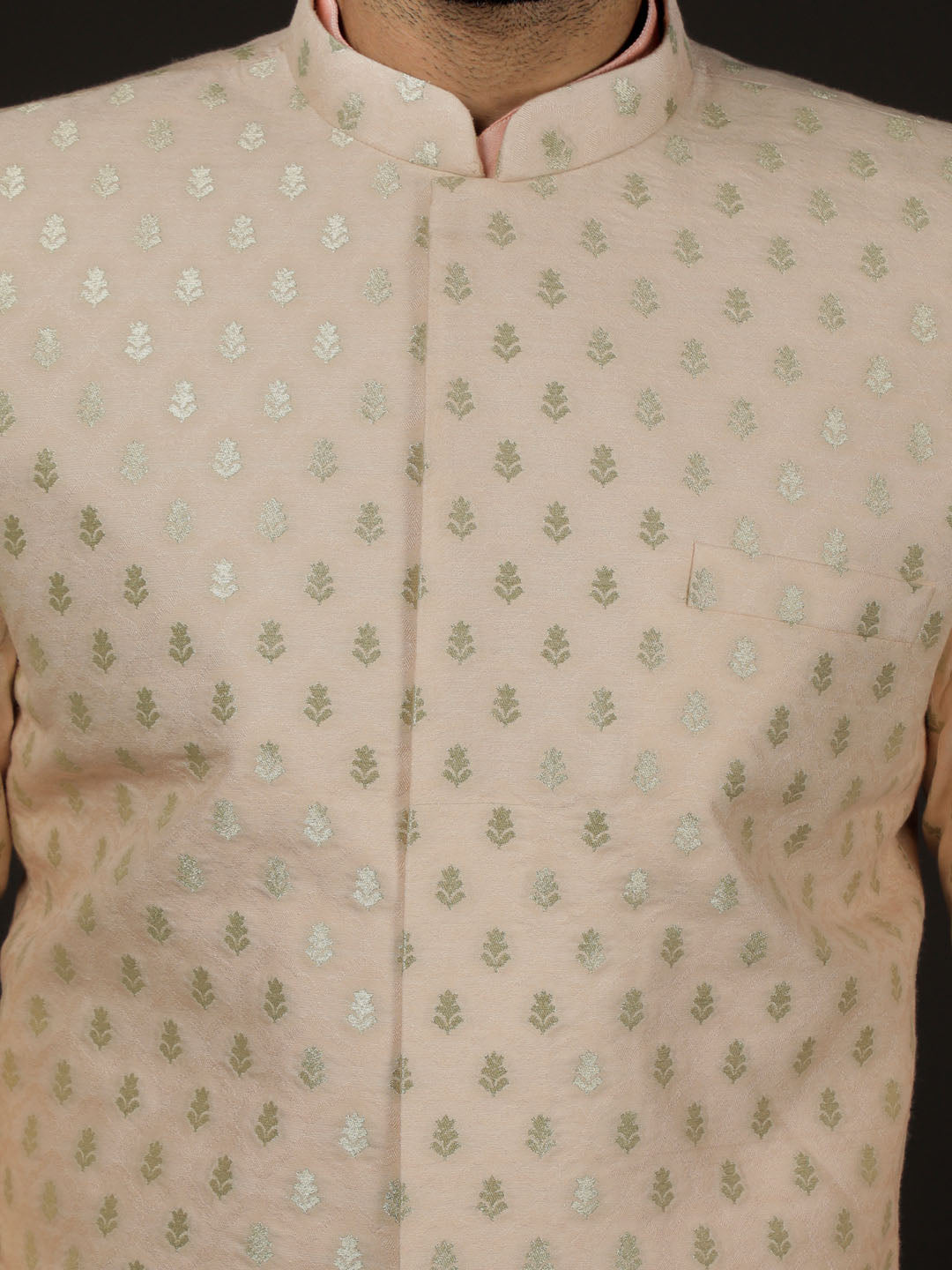 Peach Silk Blend Wedding Men's Indo Western