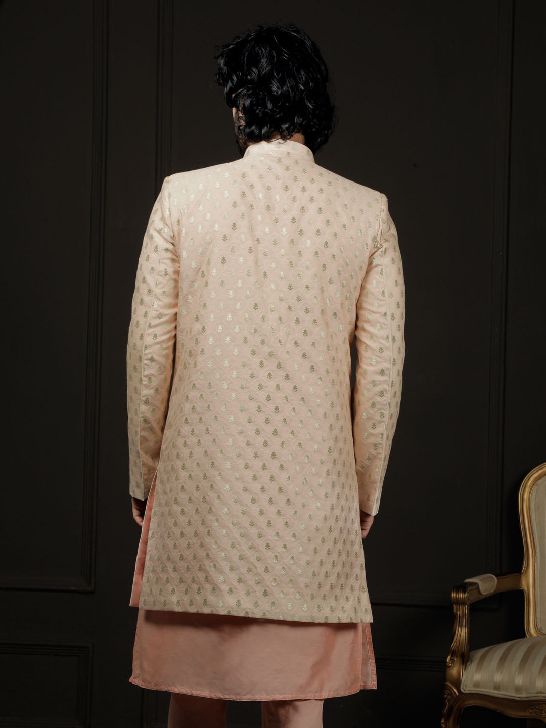 Peach Silk Blend Wedding Men's Indo Western