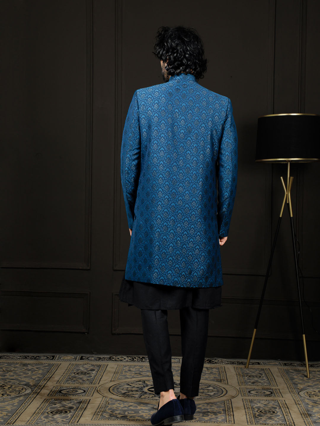 Turquoise Silk Blend Wedding Men's Indo Western Set