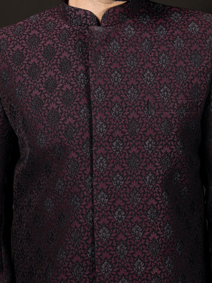 Wine Silk Blend Wedding Wear Men's Indo Western Set