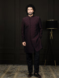 Wine Silk Blend Wedding Wear Men's Indo Western Set