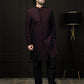 Wine Silk Blend Wedding Wear Men's Indo Western Set