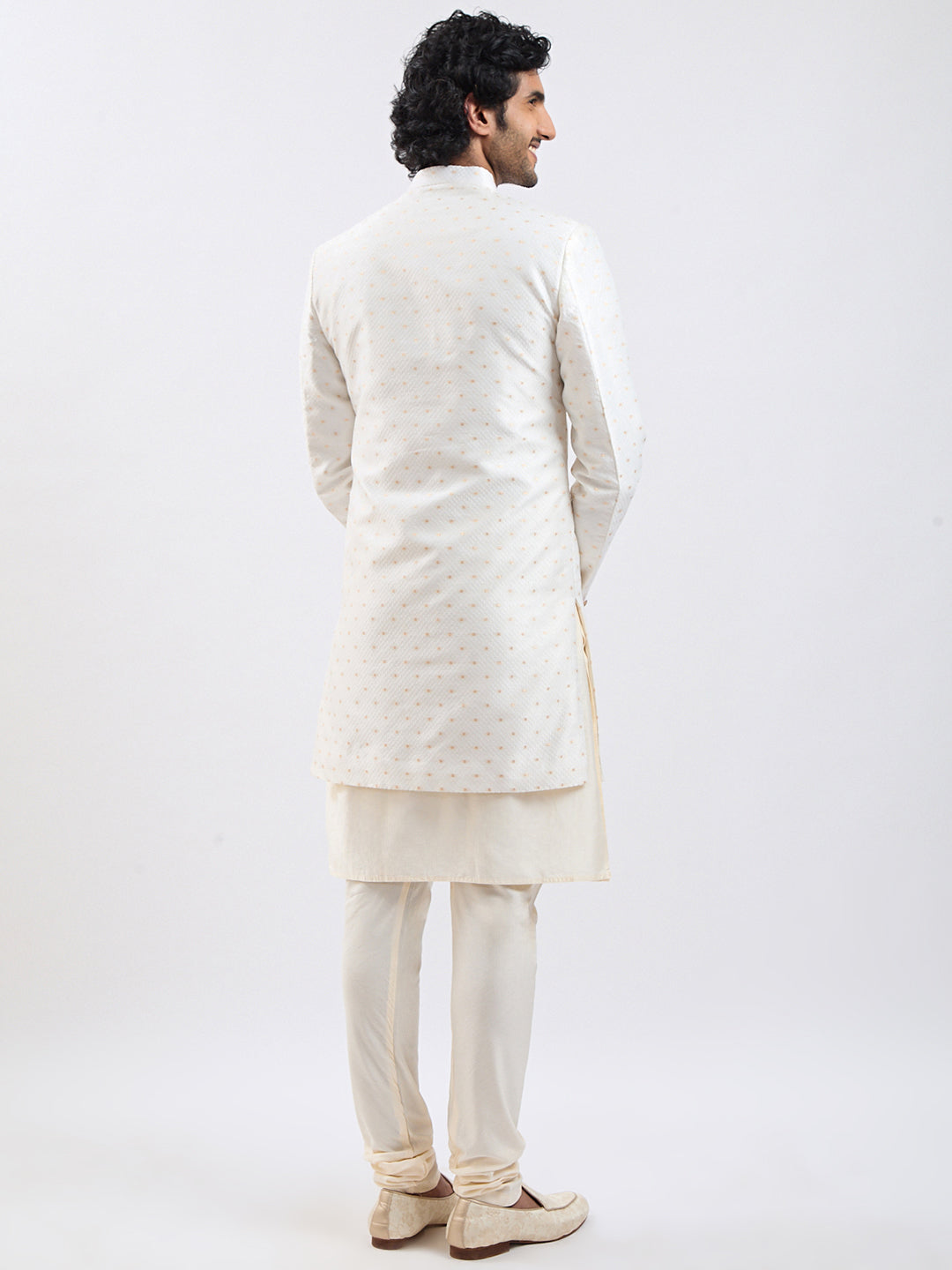 Cream Silk Blend Wedding Men's Indo Western Set
