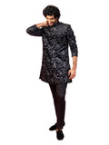 Stunning Black Silk Blend Wedding Men's Indo Western Set