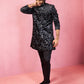 Stunning Black Silk Blend Wedding Men's Indo Western Set