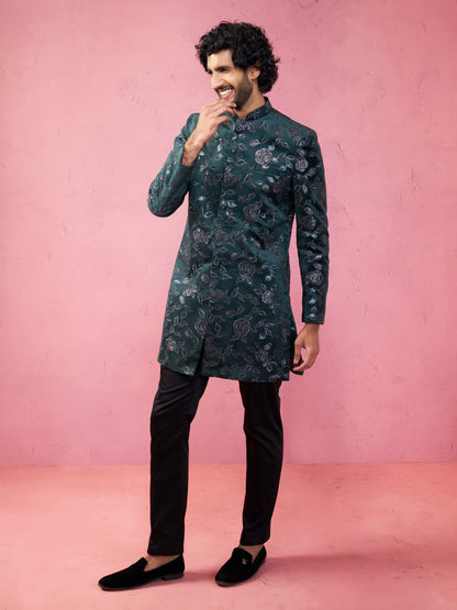 Brown Silk Blend Wedding Men's Indo Western Set