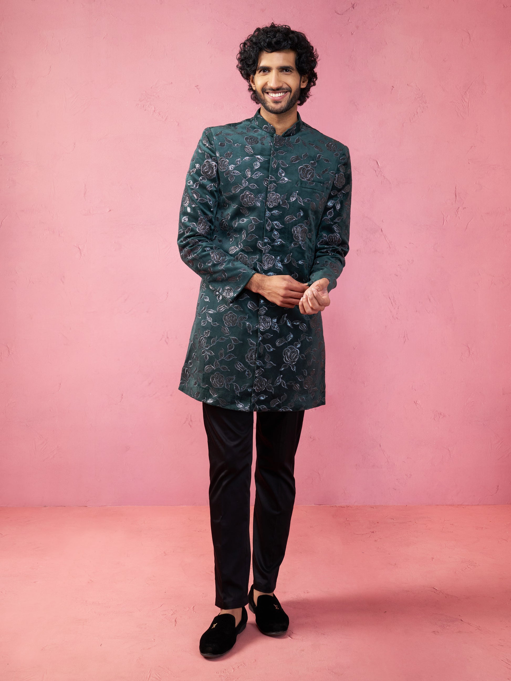 Brown Silk Blend Wedding Men's Indo Western Set