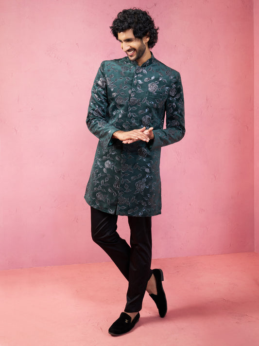 Brown Silk Blend Wedding Men's Indo Western Set