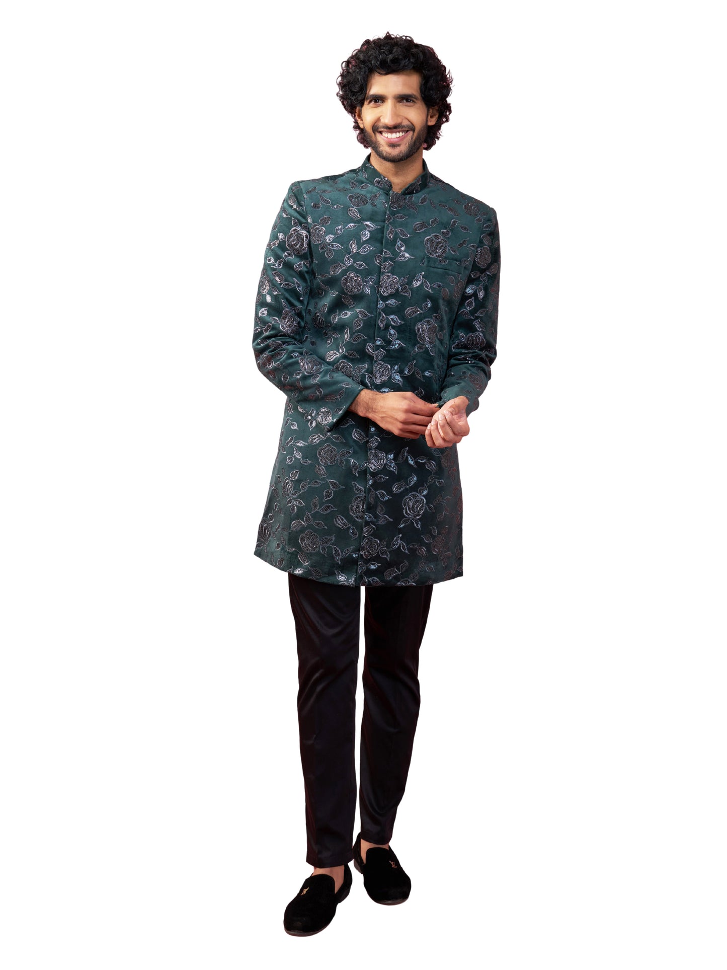 Brown Silk Blend Wedding Men's Indo Western Set