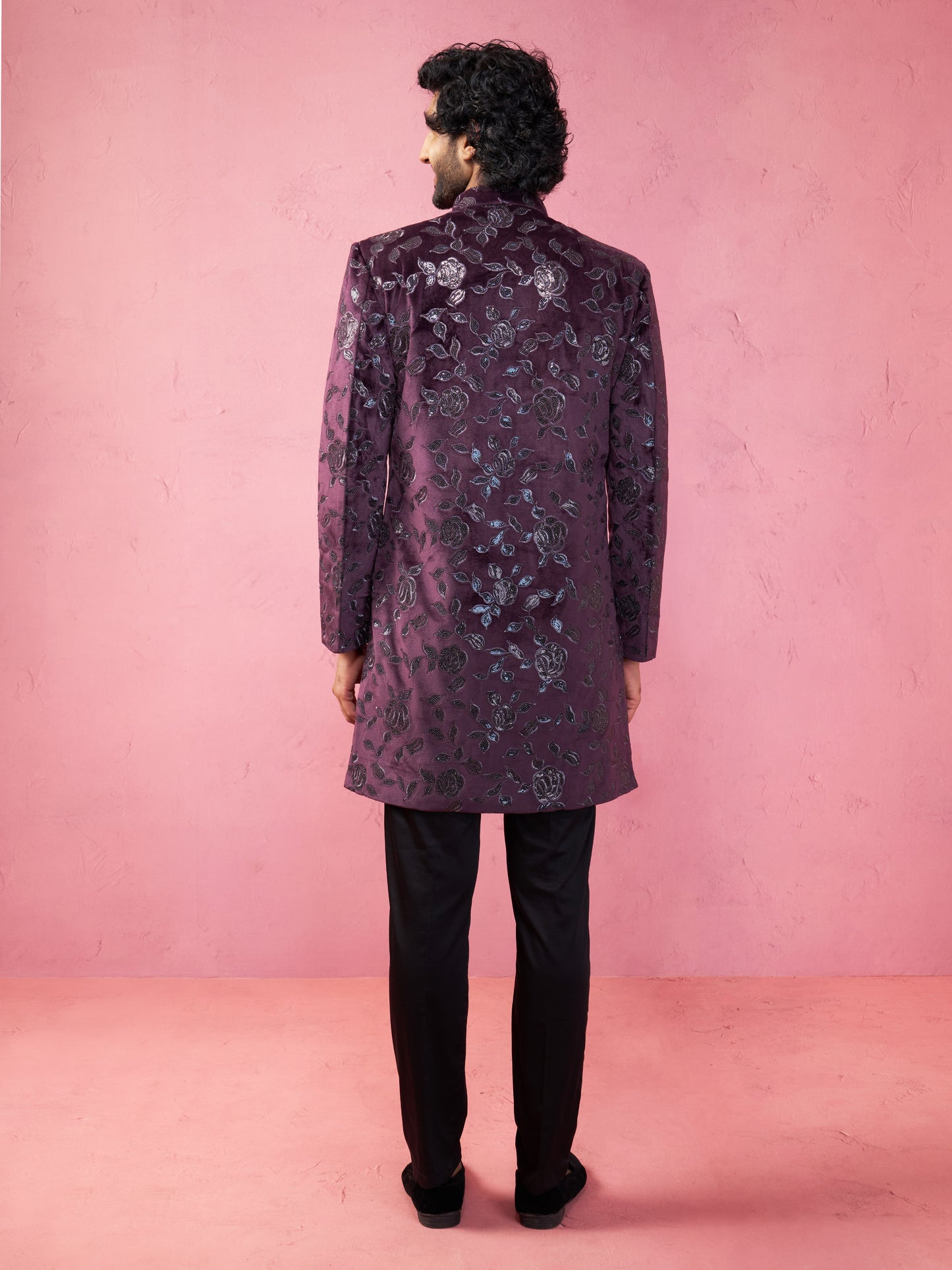 Maroon Silk Blend Wedding Men's Indo Western Set