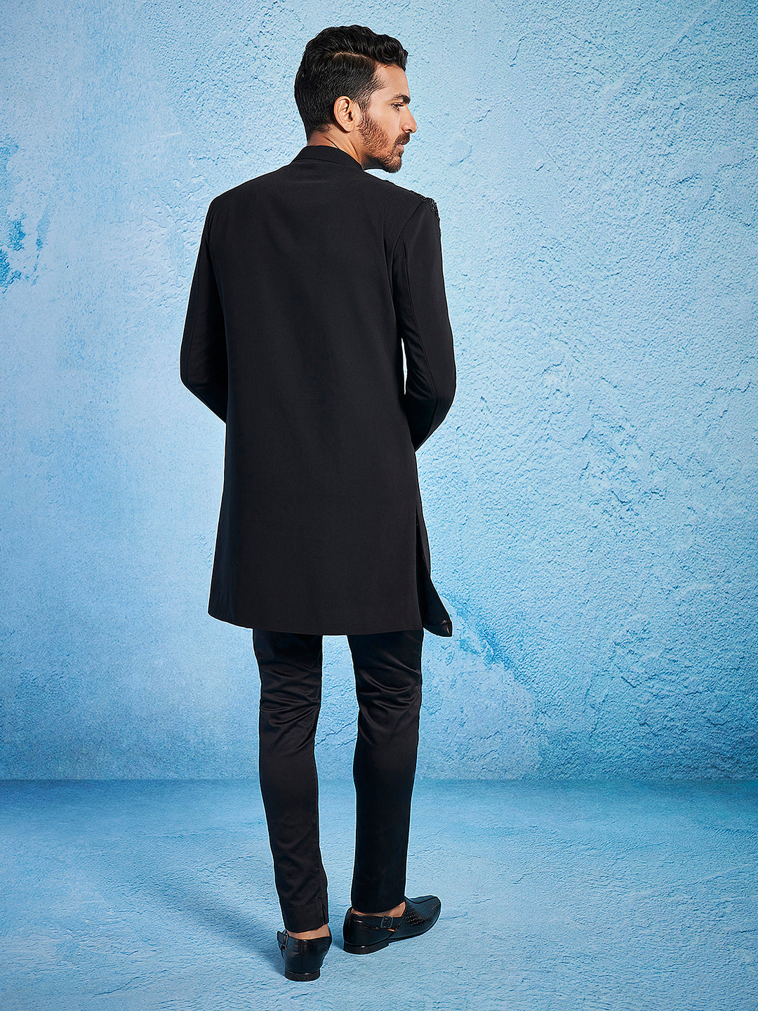 Black Silk Blend Wedding Men's Indo Western Set