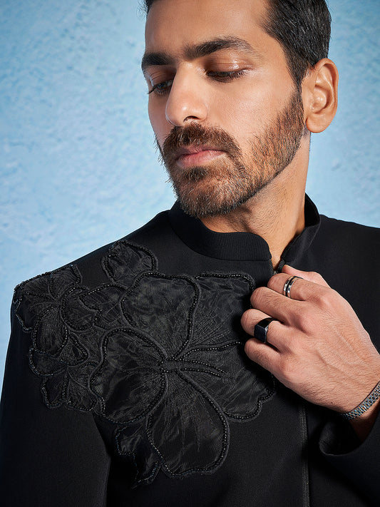 Black Silk Blend Wedding Men's Indo Western Set