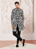 Black Silk Blend Wedding Wear Men's Indo Western Set