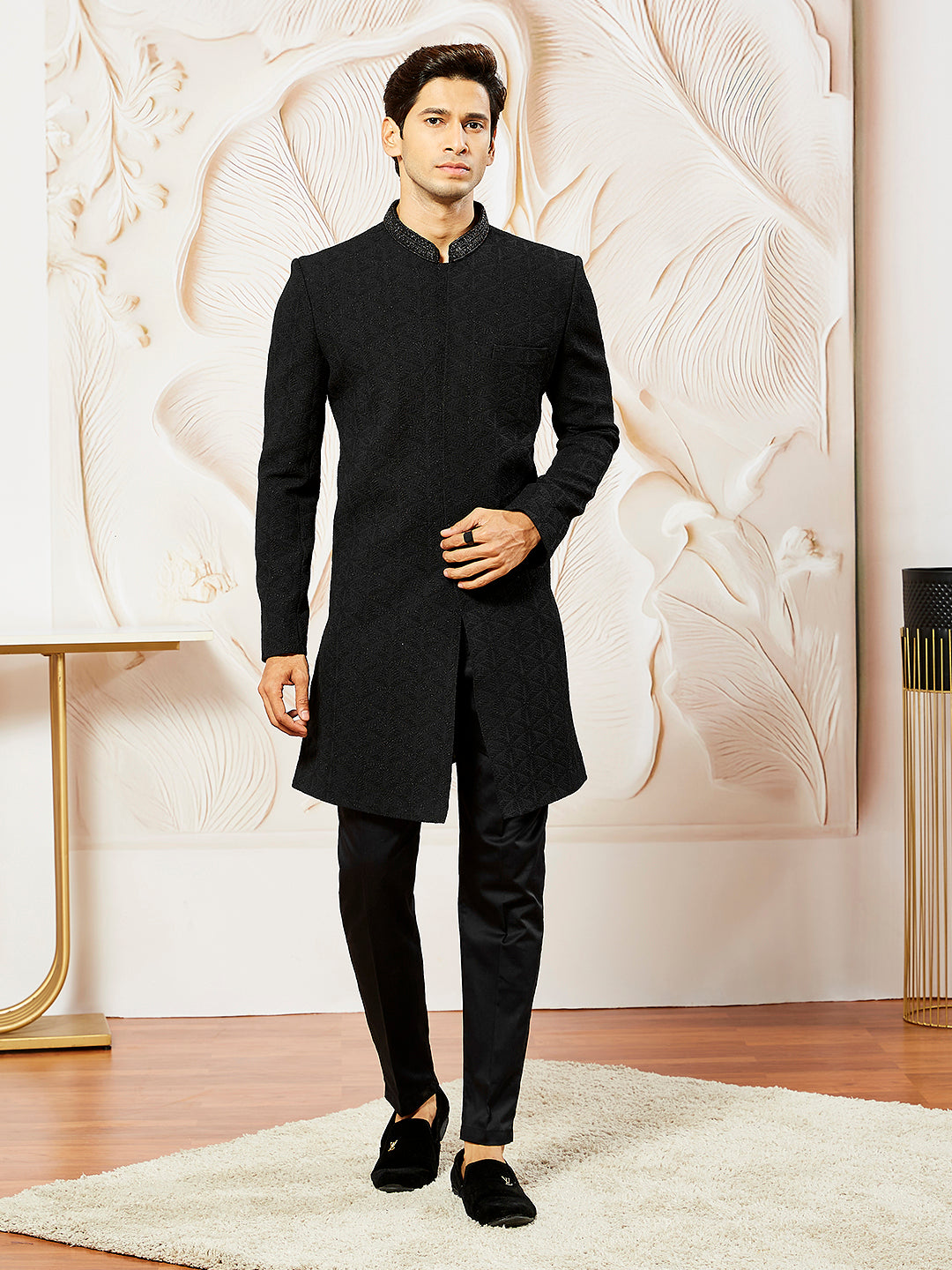Black Silk Blend Festival Men's Indo Western Set