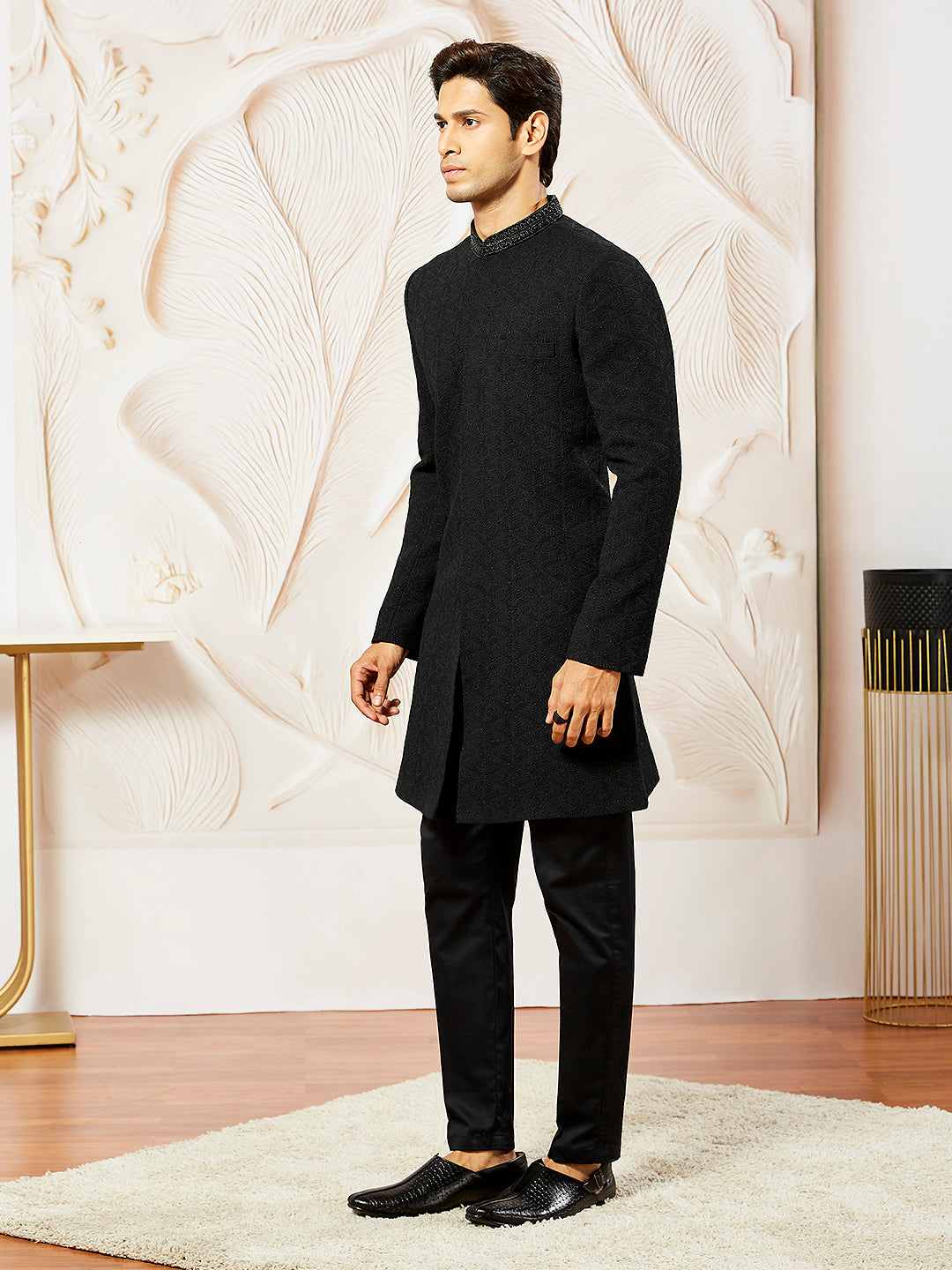Black Silk Blend Festival Men's Indo Western Set