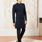 Navy Blue Silk Blend Wedding Men's Indo Western Set