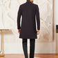 Wine Silk Blend Wedding Men's Indo Western Set