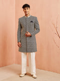 Stylist Black Silk Blend Wedding Men's Indo Western Set