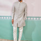 Grey Silk Blend Wedding Men's Indo Western Set
