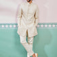 Off White Silk Blend Wedding Men's Indo Western Set