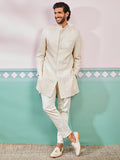 Off White Silk Blend Wedding Men's Indo Western Set