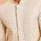 Off White Silk Blend Wedding Wear Men's Indo Western Set