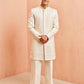 Off White Silk Blend Wedding Wear Men's Indo Western Set