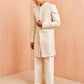 Off White Silk Blend Wedding Wear Men's Indo Western Set
