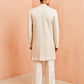 Off White Silk Blend Wedding Wear Men's Indo Western Set