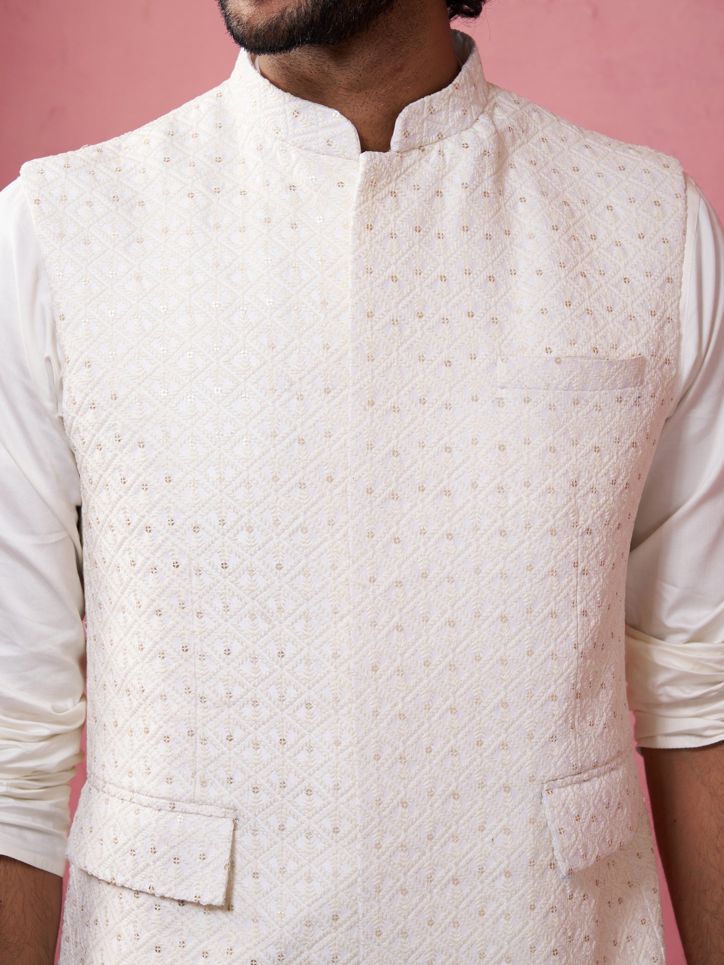 Cream Silk Blend Party Wear Men's Jacket