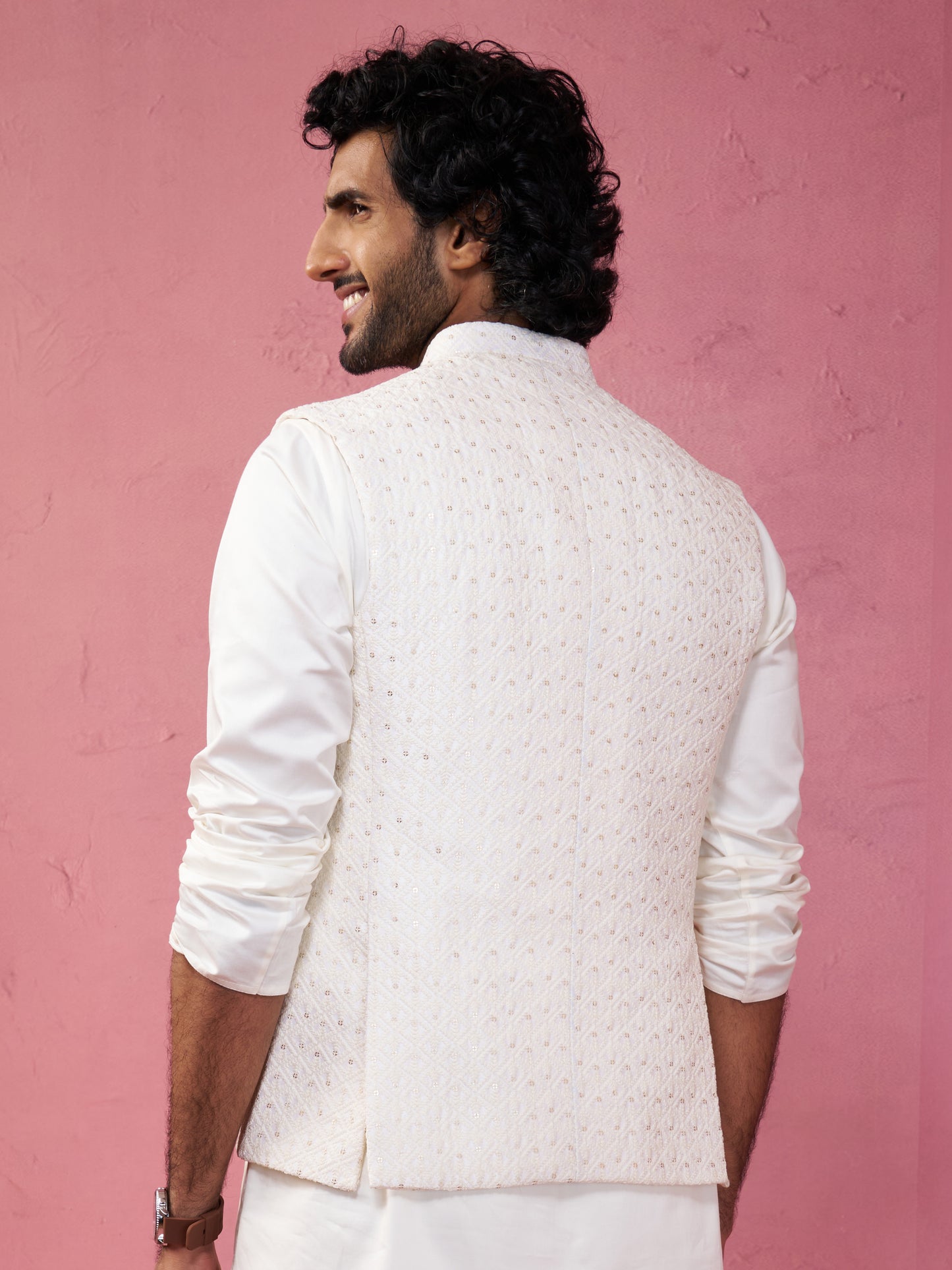Cream Silk Blend Party Wear Men's Jacket