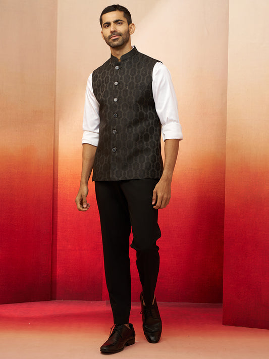 Designer Black Silk Blend Party Wear Men's Jacket