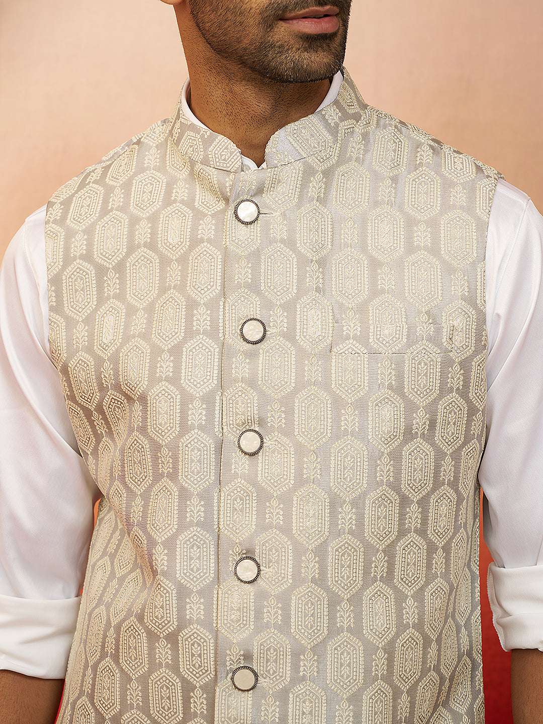 Grey Silk Blend Party Wedding Wear Men's Jacket