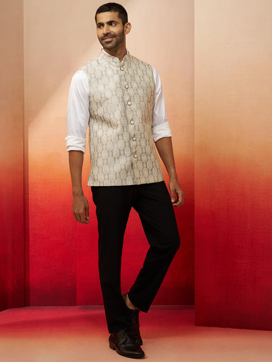 Grey Silk Blend Party Wedding Wear Men's Jacket