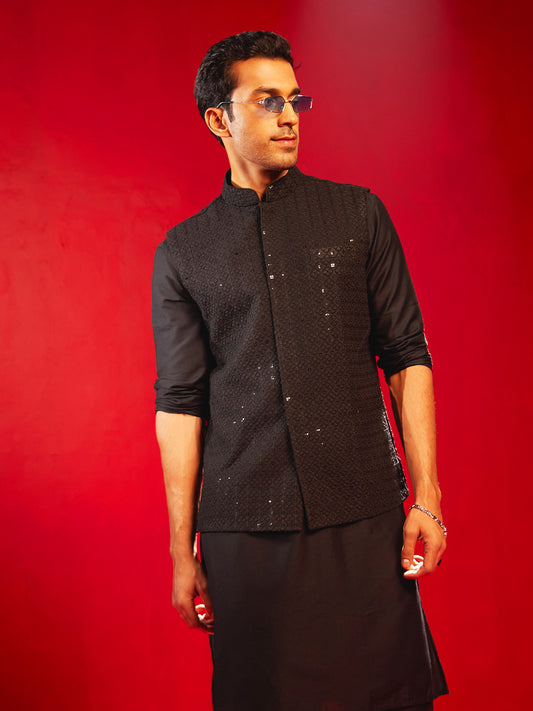 Classic Black Silk Blend Party Wear Men's Jacket