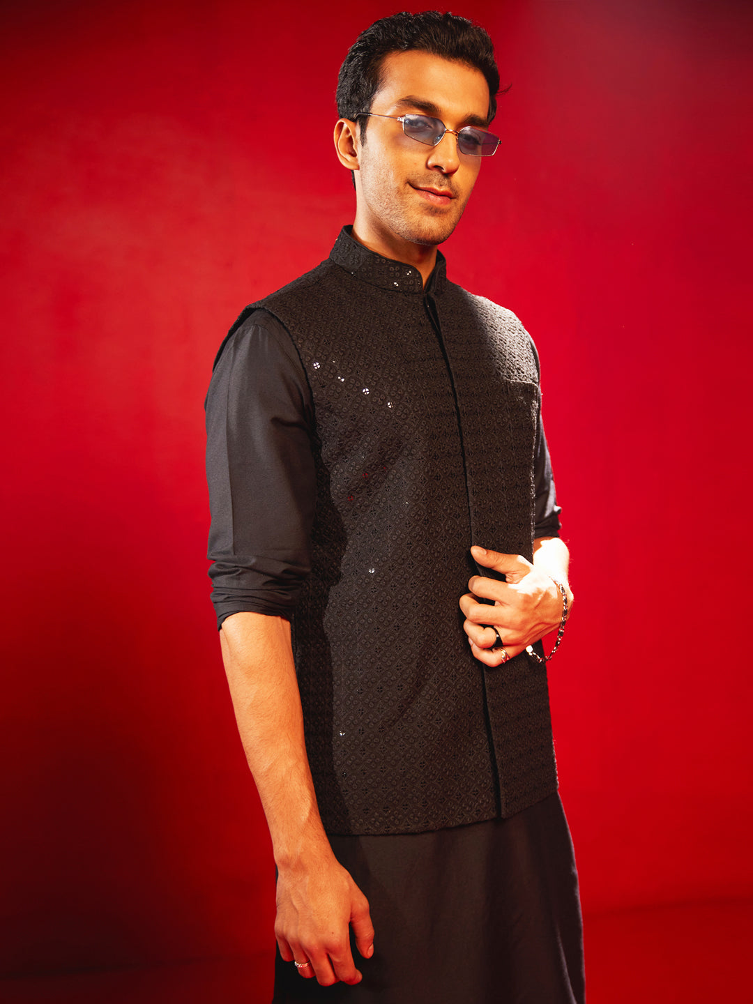 Classic Black Silk Blend Party Wear Men's Jacket